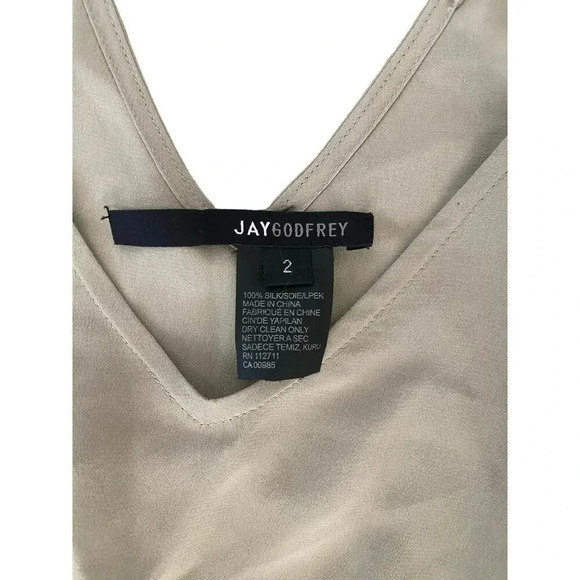 Jaygodfrey Women's Gray Sleeveless V-Neckline 100% Silk Wide Leg Jumpsuit Size 2 - Picture 3 of 3